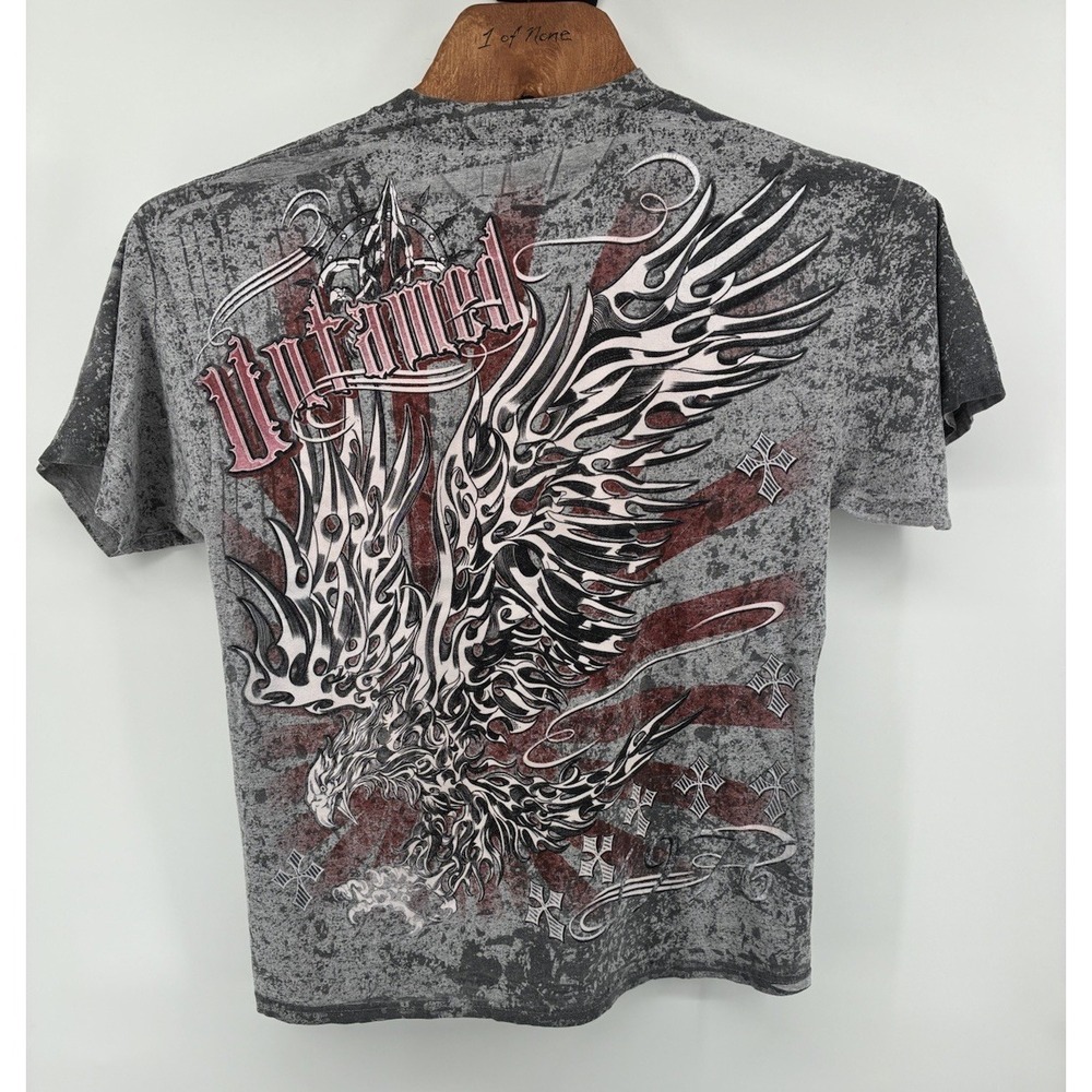 Lot Of 2 VNTG Y2K Skull Wing Graphic Double sided T-Shirt Black Gray‎ Size XL - Picture 3 of 11